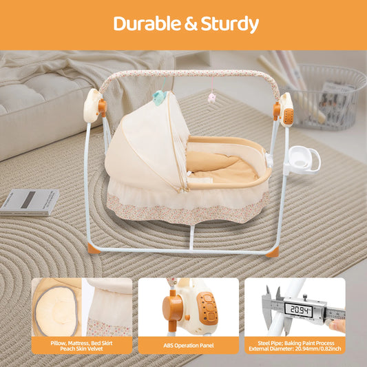 Electric Baby Crib Cradle, 0-18 MonthsInfant Bed Auto Swing with Remote Control&Music,25KG/55LBS Capacity,Foldable Baby Bassinet