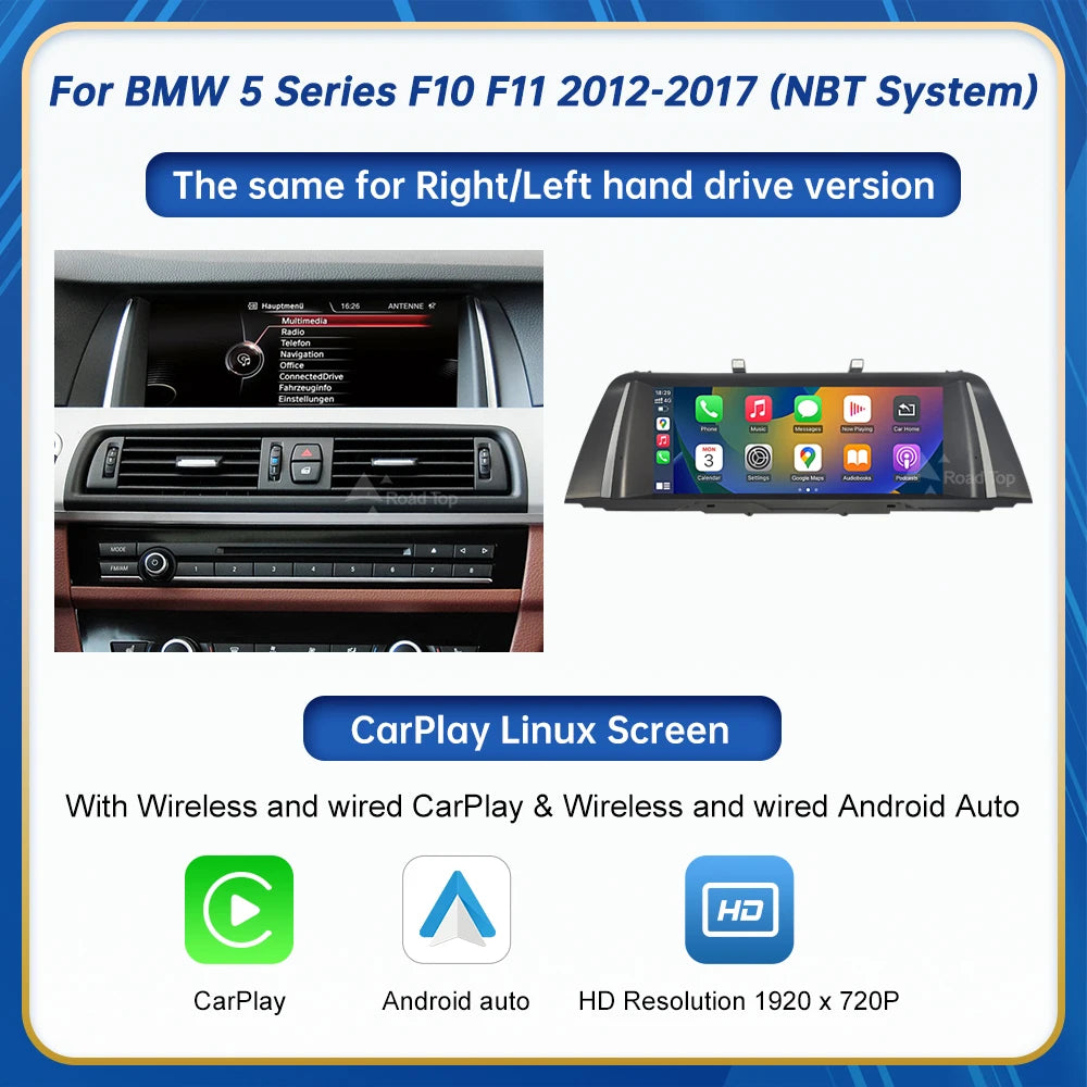 10.25 Inch Linux Display Multimedia Player For BMW Car 5 Series F10 F11 2011-2017 CIC NBT GPS Carplay Touch Screen