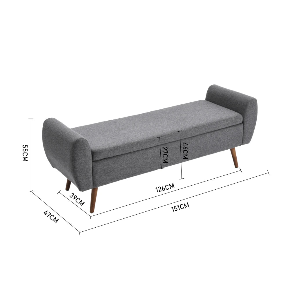 Linen Upholstered Modern Living Room Comfortable Multifunctional Storage Bench, Beige &Grey