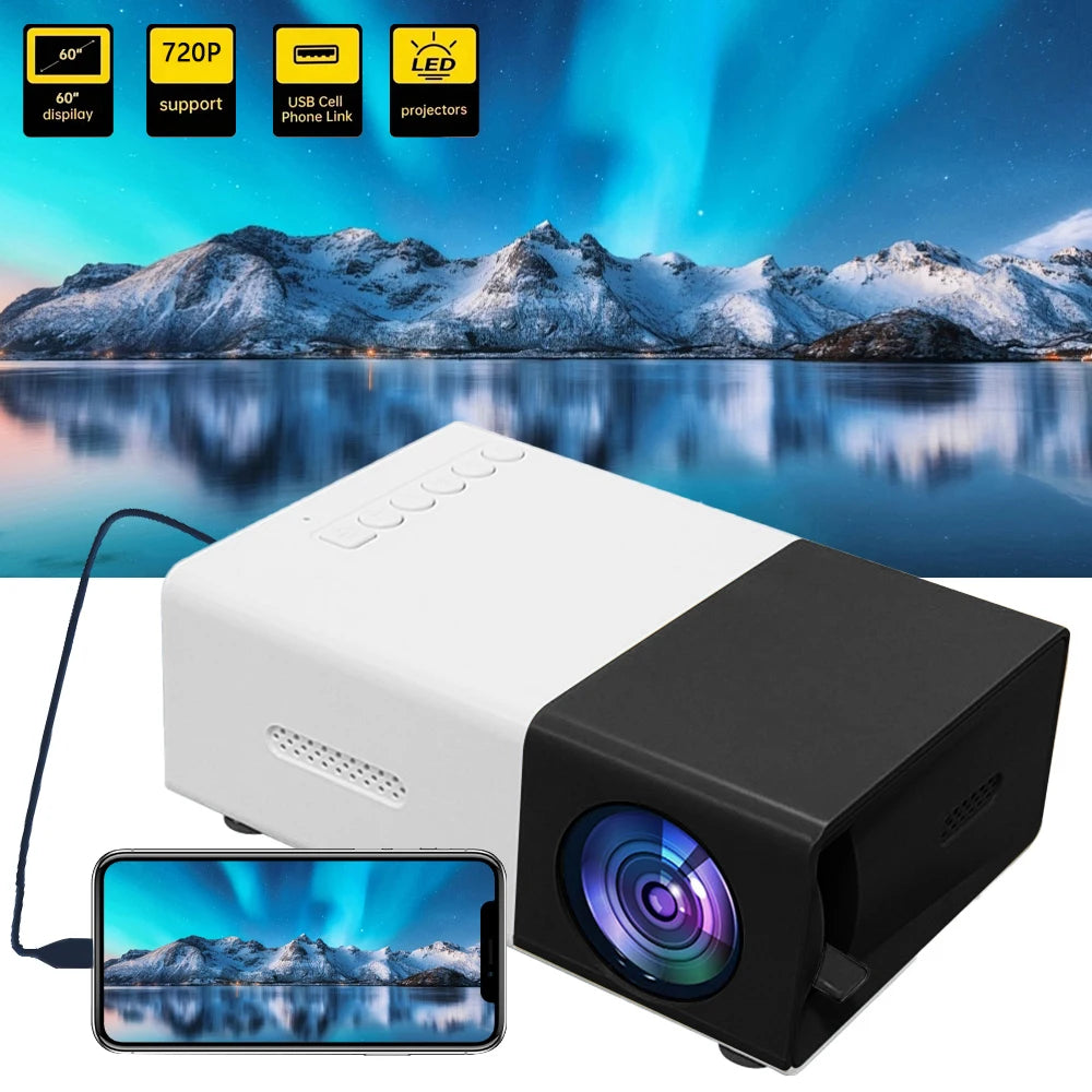 Portable Wired Projector Mobile Phone LED Mini Home Video Equipment 720P HD Screen USB/SD/AV/Hd