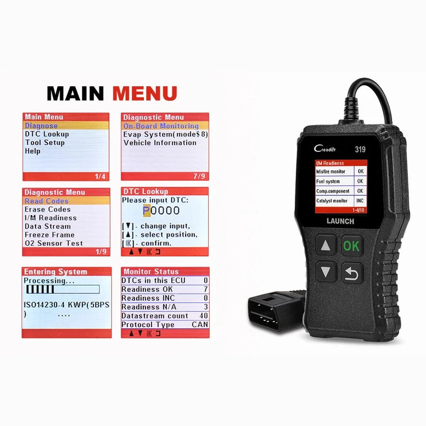 Launch X431 Creader 319 CR319 Auto Code Reader OBD2 Scanner Full OBDII EOBD Automotive Tools Obd2 Diagnostic Tool Professional