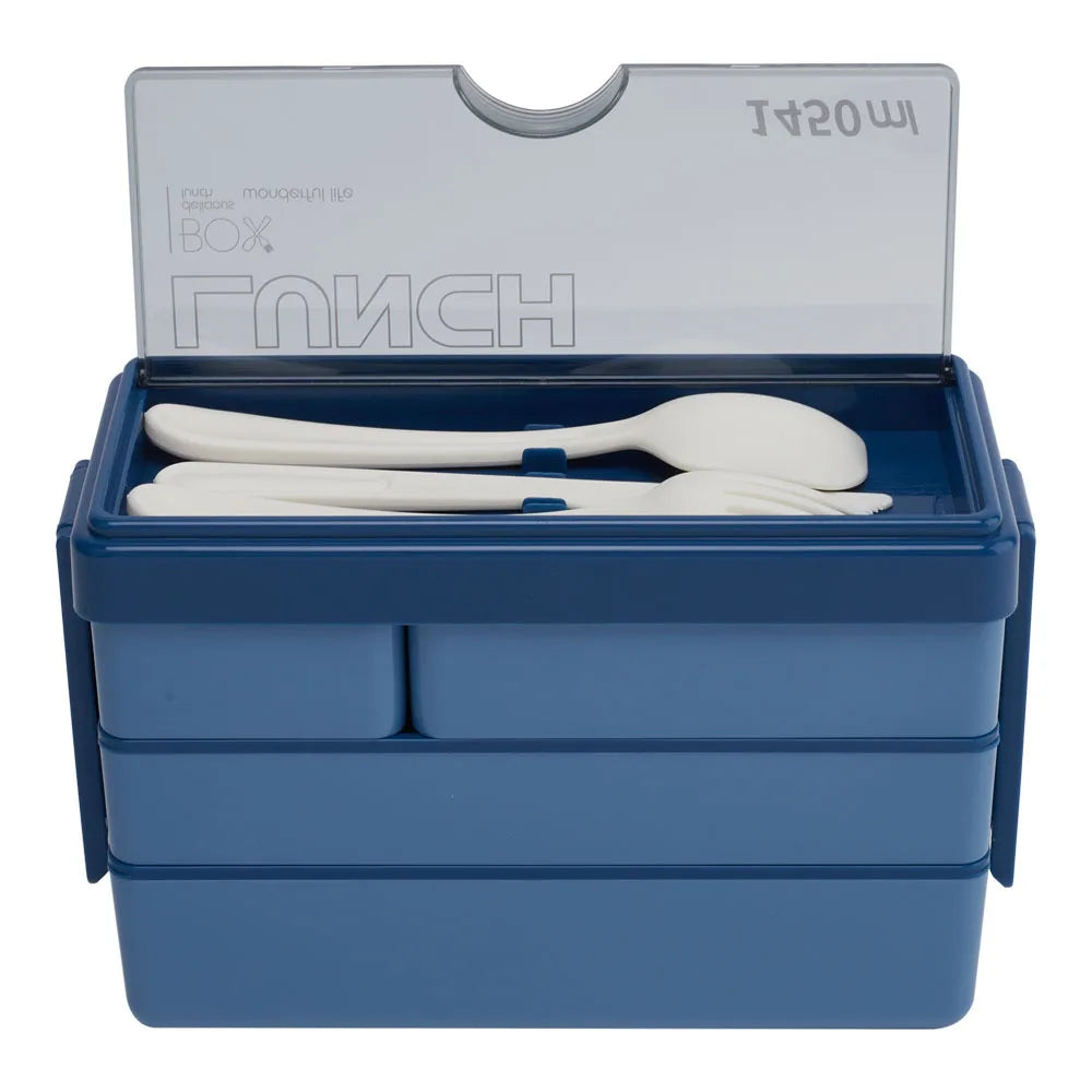 Bento-Style Plastic Lunch Box with Cutlery 3-Layer