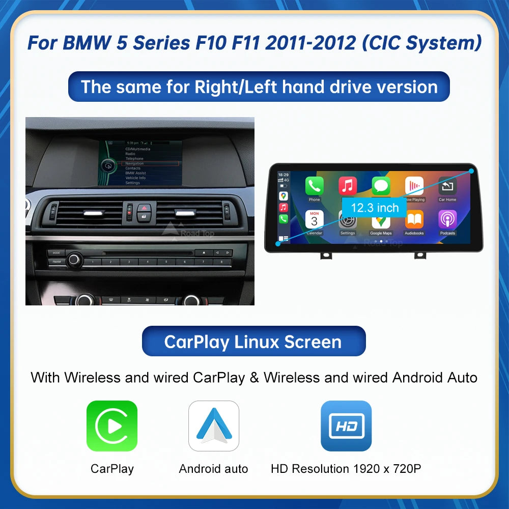 10.25 Inch Linux Display Multimedia Player For BMW Car 5 Series F10 F11 2011-2017 CIC NBT GPS Carplay Touch Screen
