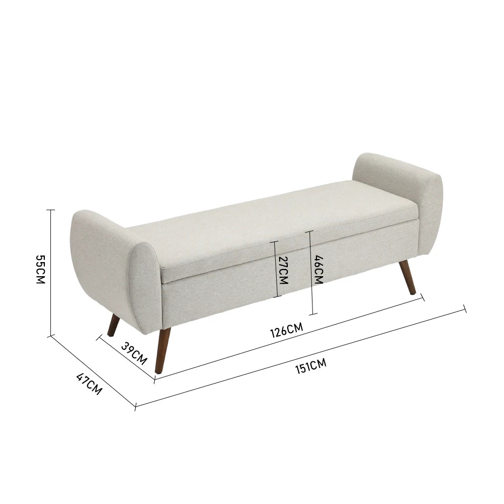 Linen Upholstered Modern Living Room Comfortable Multifunctional Storage Bench, Beige &Grey