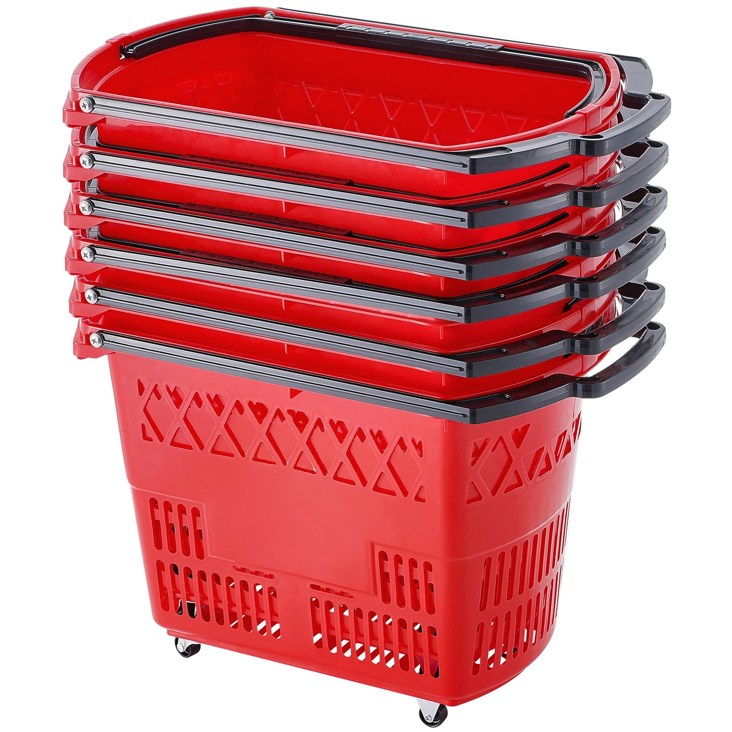 SucceBuy 6PCS Shopping Baskets 39L Rolling Shopping Carts with Handles & Wheels Portable  for Supermarkets Retail Stores Grocery