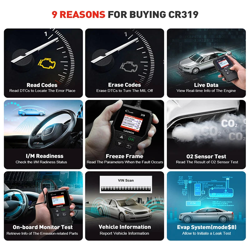 Launch X431 Creader 319 CR319 Auto Code Reader OBD2 Scanner Full OBDII EOBD Automotive Tools Obd2 Diagnostic Tool Professional