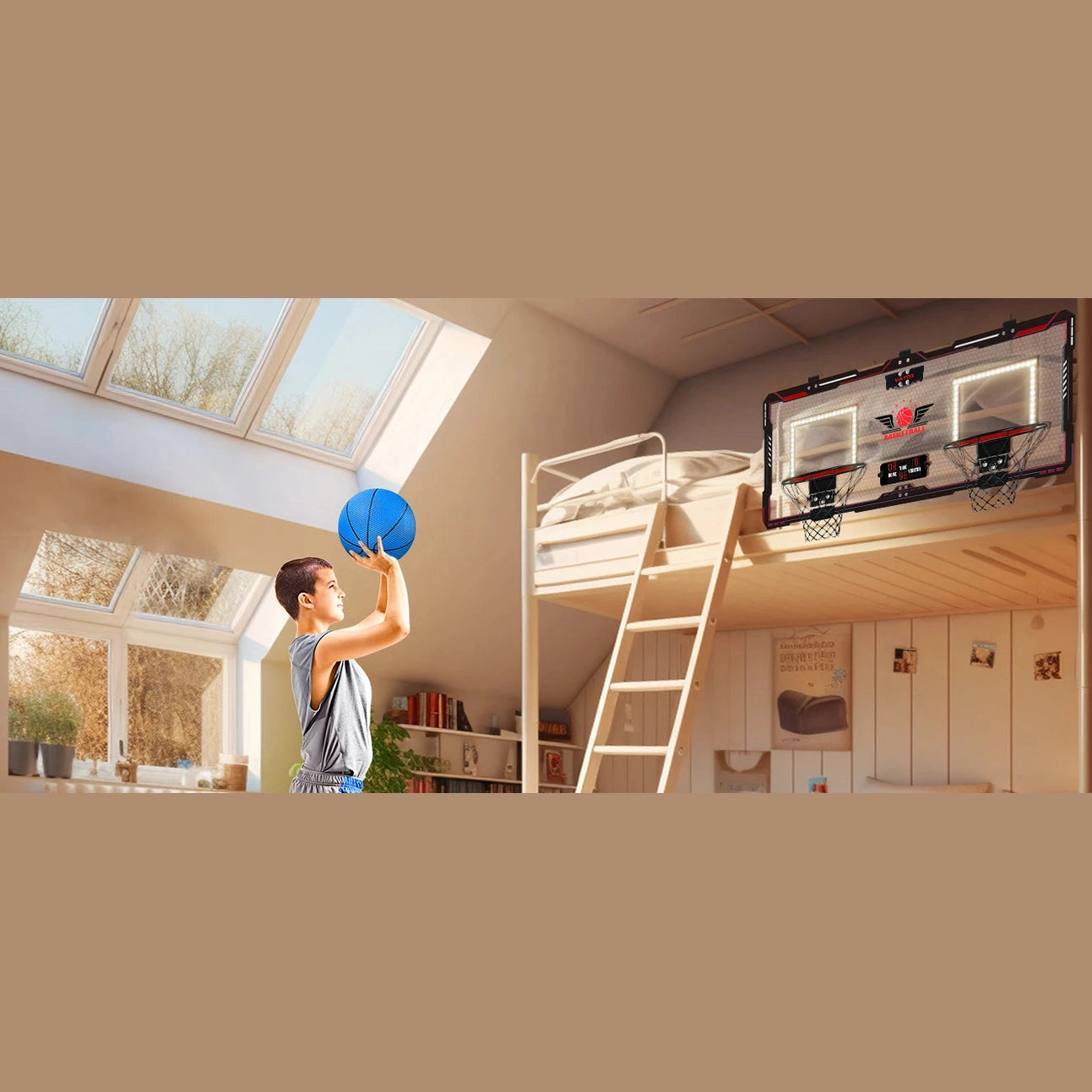 VATOS Basketball Hoop x2 Indoor Outdoor Electric Mini Basketball Scoreboard 4x Balls Toy Gift for Kids Boys Girls Sports Game