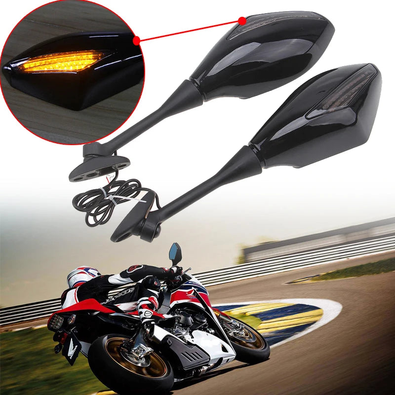 2Pcs Motorcycle Handlebar Mount Rearview Mirror With LED Turn Signal Lights For Honda CBR 900 929 954 900RR CBR1000RR