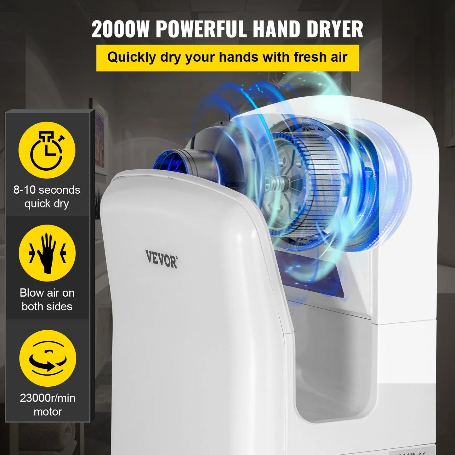SucceBuy Hand Dryer Machinery Automatic High-speed Jet Double-sided Secure Robust Material Blade for Washroom Multicolor