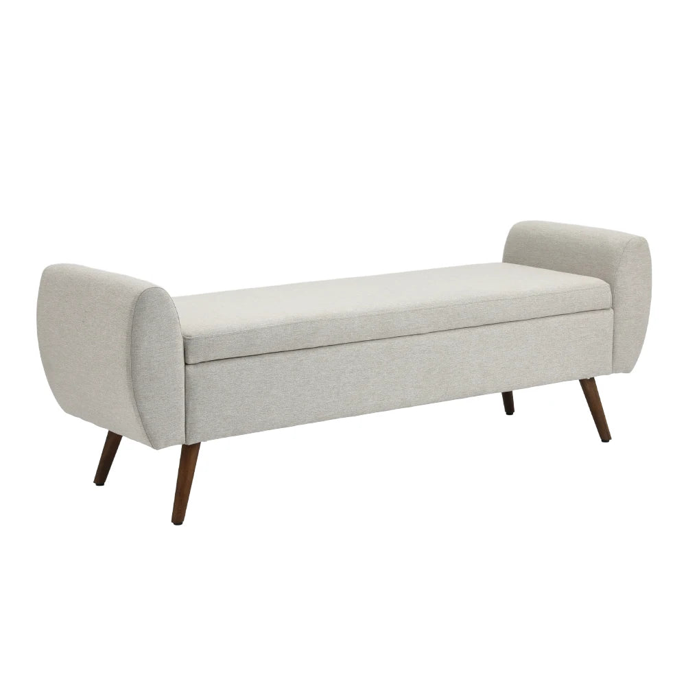 Linen Upholstered Modern Living Room Comfortable Multifunctional Storage Bench, Beige &Grey