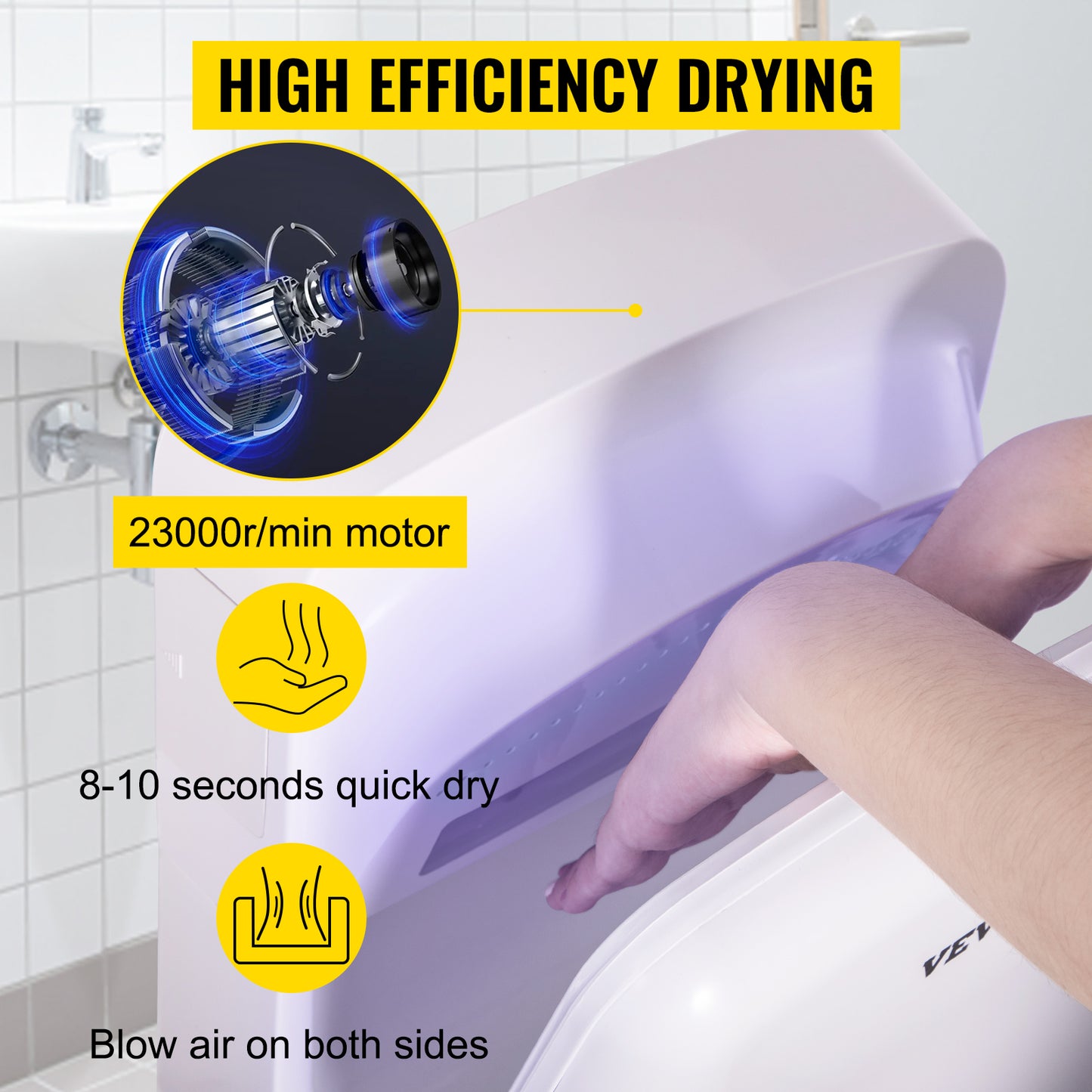 SucceBuy Hand Dryer Machinery Automatic High-speed Jet Double-sided Secure Robust Material Blade for Washroom Multicolor