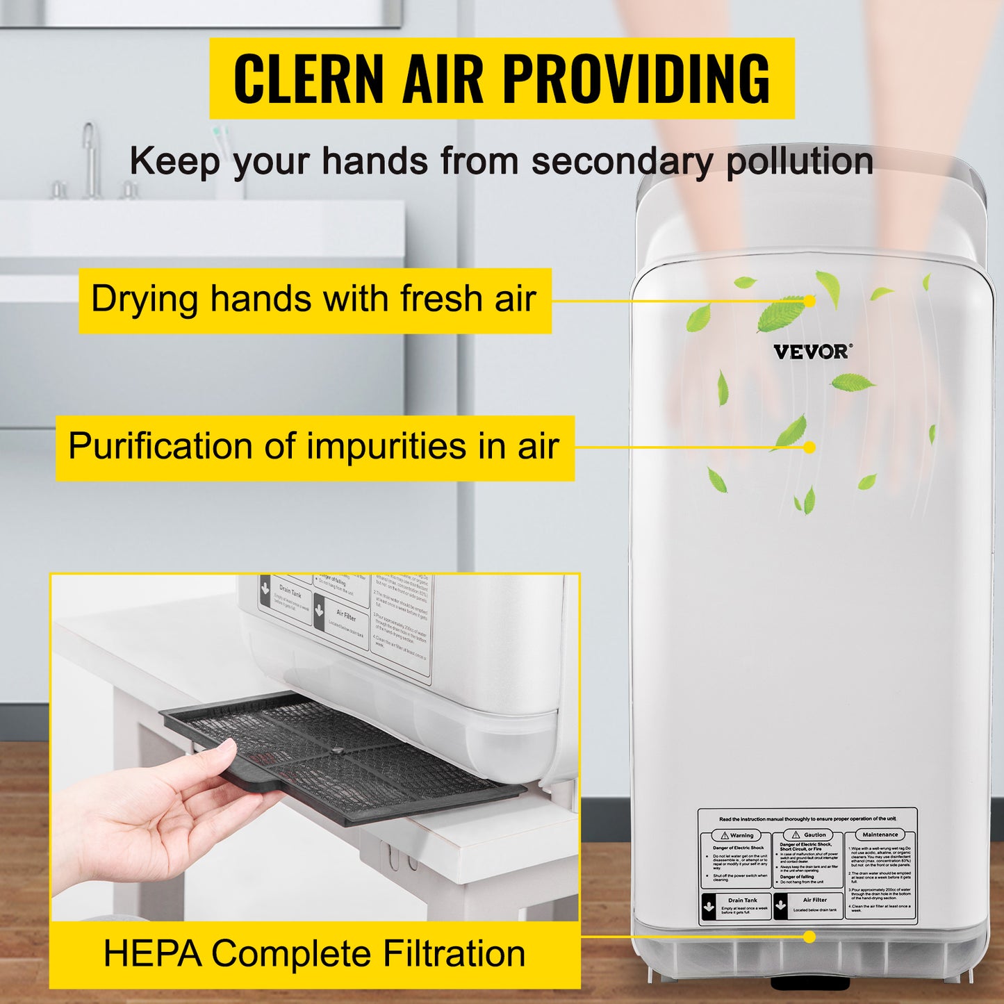 SucceBuy Hand Dryer Machinery Automatic High-speed Jet Double-sided Secure Robust Material Blade for Washroom Multicolor