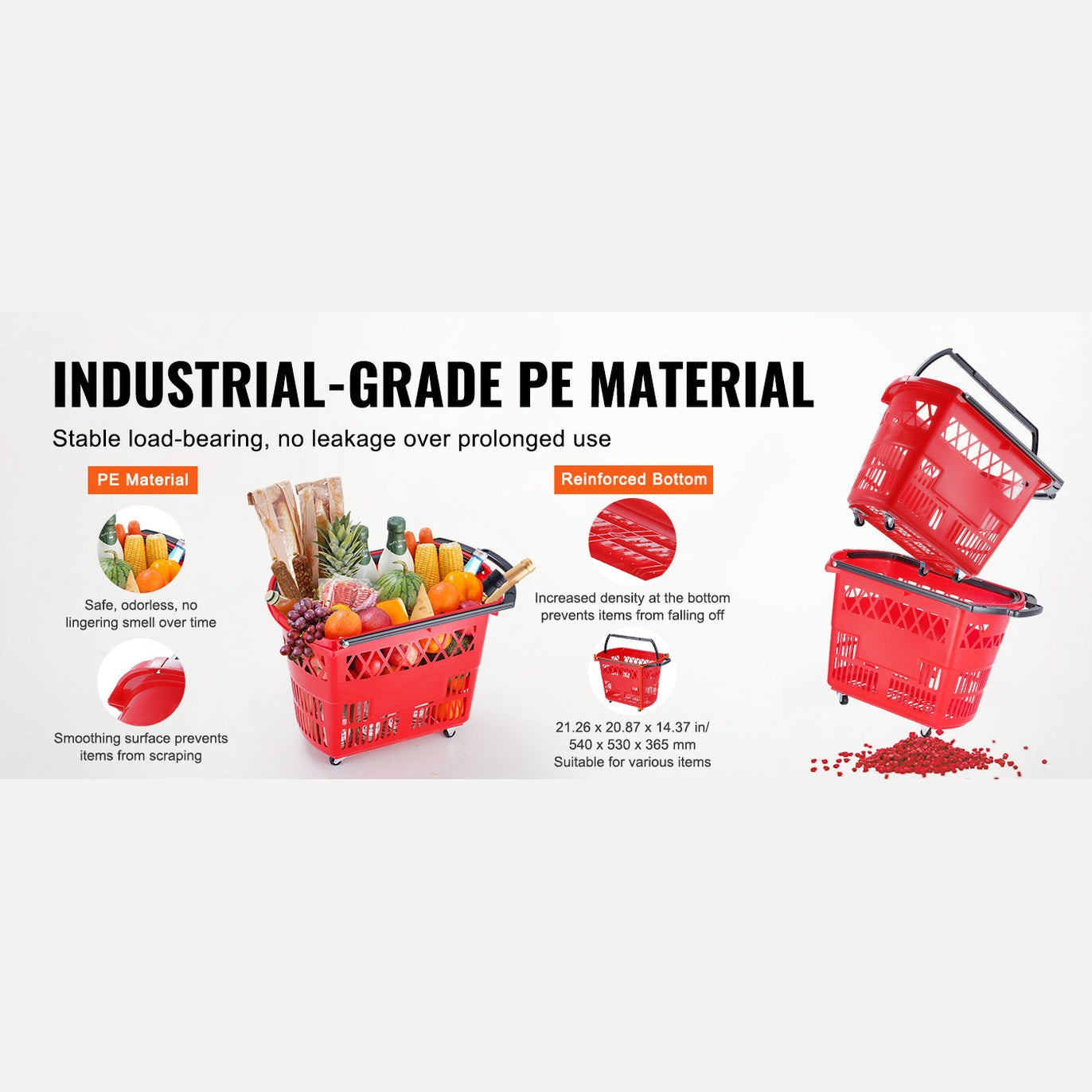 SucceBuy 6PCS Shopping Baskets 39L Rolling Shopping Carts with Handles & Wheels Portable  for Supermarkets Retail Stores Grocery