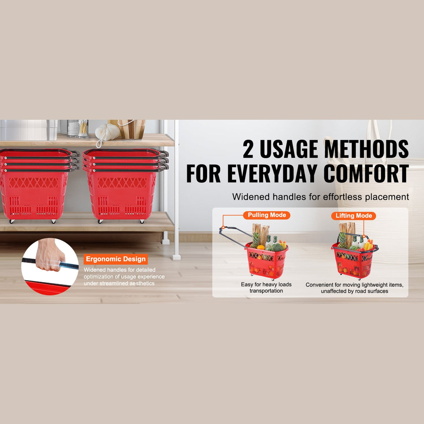 SucceBuy 6PCS Shopping Baskets 39L Rolling Shopping Carts with Handles & Wheels Portable  for Supermarkets Retail Stores Grocery