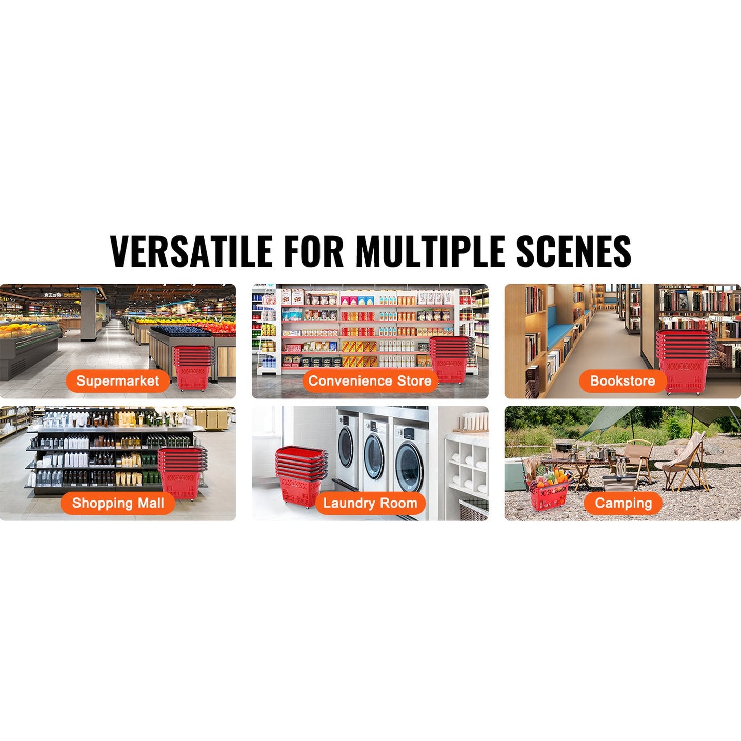 SucceBuy 6PCS Shopping Baskets 39L Rolling Shopping Carts with Handles & Wheels Portable  for Supermarkets Retail Stores Grocery